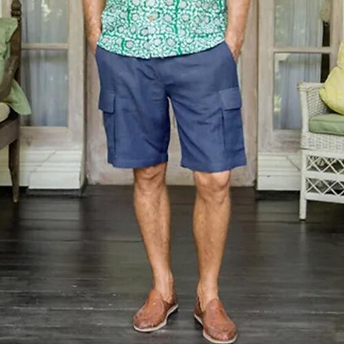 

Homens Calção Shorts de linho Shorts de verão Shorts de praia Com Cordão Cintura elástica Bolso multi Tecido Conforto Respirável Curto Casual Diário Feriado Misto de Algodão e Linho Moda Estilo