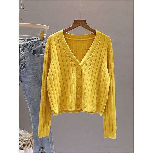 

Mujer Chaqueta de Punto Puente Estriado Tejer Botón Color sólido Escote en Pico Elegante Casual Diario Noche Verano Primavera Negro Blanco Tamaño Único