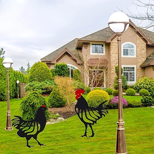 

Rooster Metal Animal Silhouette Stake Yards Shadow Garden Outdoor Decor Art Decoration