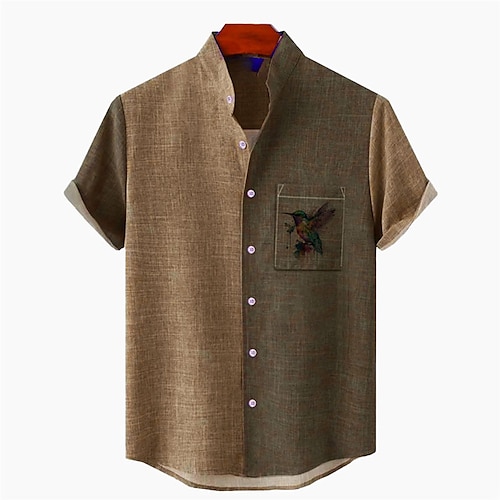 

Homme Chemise Chemise Lin Oiseau Imprimés Photos Mao Jaune Bleu Violet Vert Gris Extérieur Plein Air Manche Courte Imprimer Vêtement Tenue Lin Mode Vêtement de rue Design Décontractées