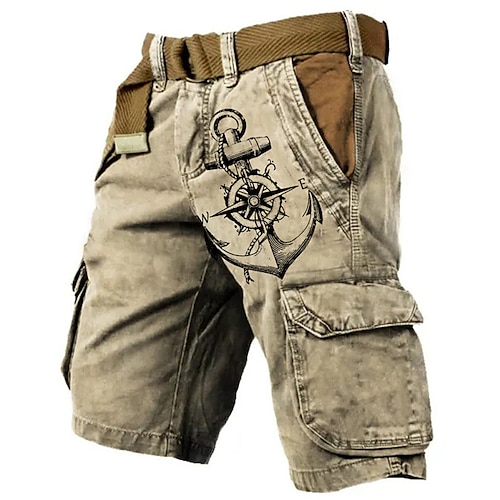 

Homens Bermuda Cargo Calção Shorts de Trilha Bolso multi Estampas Abstratas Âncora Vestível Curto Ao ar livre Diário Designer Casual Cáqui