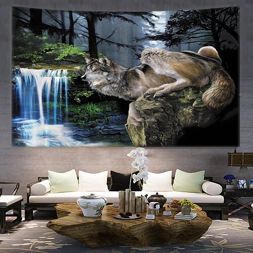 

Animal Wolf Tiger Hanging Tapestry Wall Art Large Tapestry Mural Decor Photograph Backdrop Blanket Curtain Home Bedroom Living Room Decoration