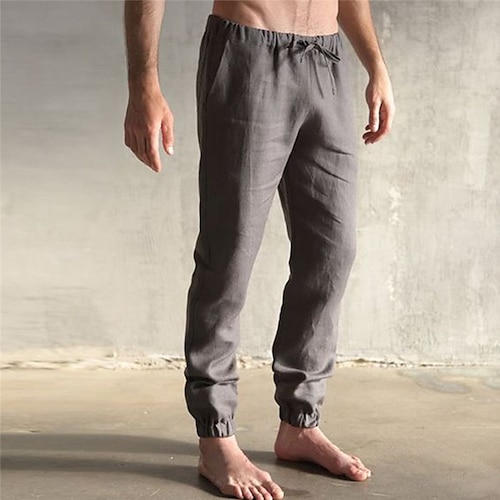 

Homme Pantalon Jogger Pantalon en lin Pantalon pantalon été Cordon Taille elastique Manchette Elastique Plein Confort Respirable Casual du quotidien Vacances Mélange de Lin Coton Mode Style