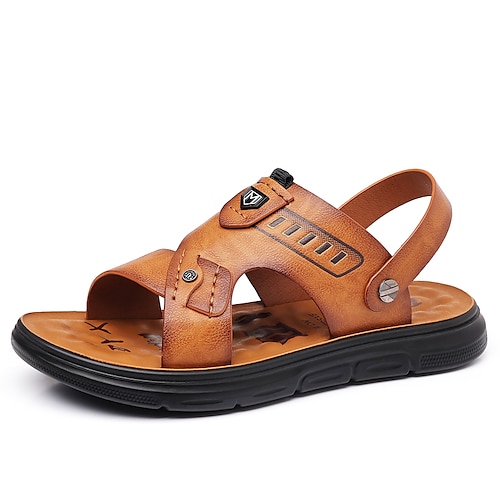 

Hombre Sandalias Zapatos de taco bajo y Slip-On Sandalias planas Sandalias de cuero Casual Exterior Diario Zapatos de Paseo PVC PU Transpirable Amarillo Caqui Verano Primavera