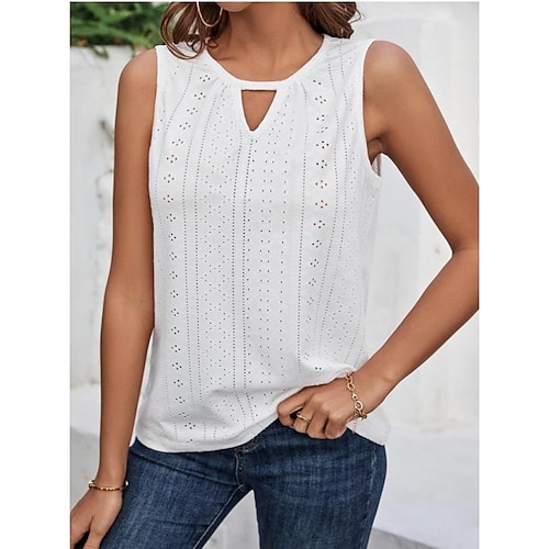 

Mujer Camiseta sin mangas Blanco Plano Cortado Sin Mangas Casual Básico Escote Redondo Regular S