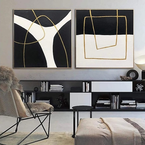 

Nordique abstrait noir or peinture à l'huile mur art peint à la main photo toile peinture pour salon décor à la maison