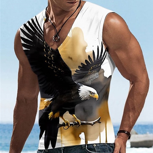 

Homme Débardeur Top T-shirt sans manches pour hommes Graphic Animal Aigle Col V Vêtement Tenue 3D effet Des sports Course Sans Manches Impression 3D Design Décontractées Muscle