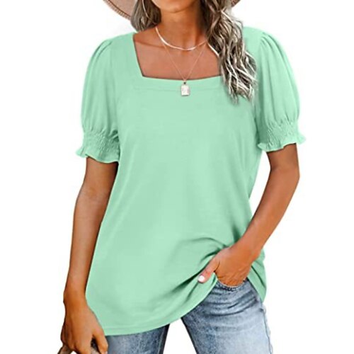 

Mulheres Camiseta Cor Sólida / Simples Básico Quadrado Manga lanterna Verão Branco Verde Claro Rosa Vermelho Azul