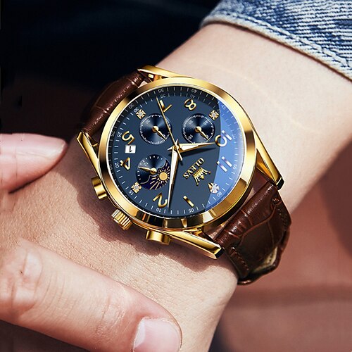 

Neue Olevs Herrenuhr, leuchtender Chronograph, Mondphase, Multifunktions-Sportuhr, drei Augen, sechs Zeiger, wasserdichte Herrenuhr