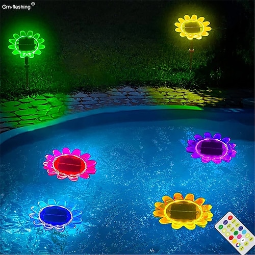 

Solar Flower Colorful Gradient Effect Rechargeable Underwater Lamp Remote Control Solar Panel LED Diving Lamp Waterproof Swimming Pool Float Lamp Courtyard Pool Decorative Lamp