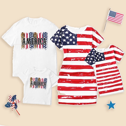 

American Independence Day Family Dresses Tops Striped Casual Red Sleeveless Mommy And Me Outfits Adorable Matching Outfits