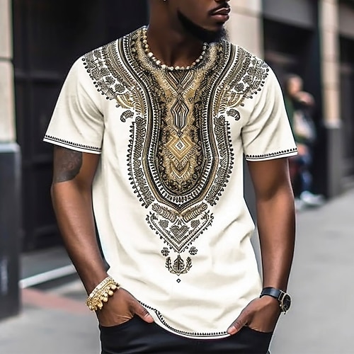 

Men's T shirt Tee Graphic Color Block Tribal Crew Neck Clothing Apparel 3D Print Outdoor Daily Short Sleeve Print Fashion Designer Ethnic