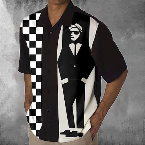 

Hombre Camisa Plaid Estampados Retrato Collar Cubano Negro Exterior Casual Manga Corta Estampado Ropa Deportes Moda Ropa de calle Design