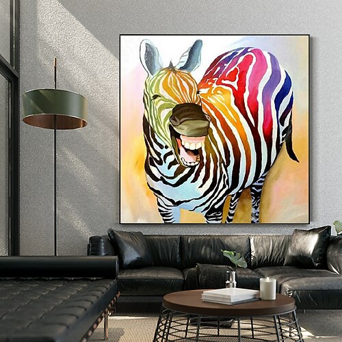 

Lucky Modern Abstract Cute Animals Smile Zebra Handmade Oil Painting On Canvas Picture Wall Art Framed Painting Artwork for Living Room Kids Room Decor