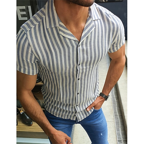 

Homens Camisa Social camisa de botão Camisa casual camisa de verão Marron Cinzento Manga Curta Riscas Colar de acampamento Diário Férias Roupa Moda Casual Confortável