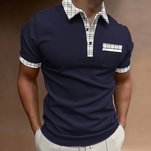 

Men's Button Up Polos Polo Shirt Golf Shirt Plaid / Check Graphic Prints Turndown Black White Wine Navy Blue Blue Outdoor Street Short Sleeves Print Clothing Apparel Sports Fashion Streetwear Designer