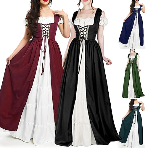 

Irish Retro Vintage Medieval Renaissance Chemise OverDress Women's Costume Vintage Cosplay Vacation Casual Daily Festival Two Piece Dress Halloween