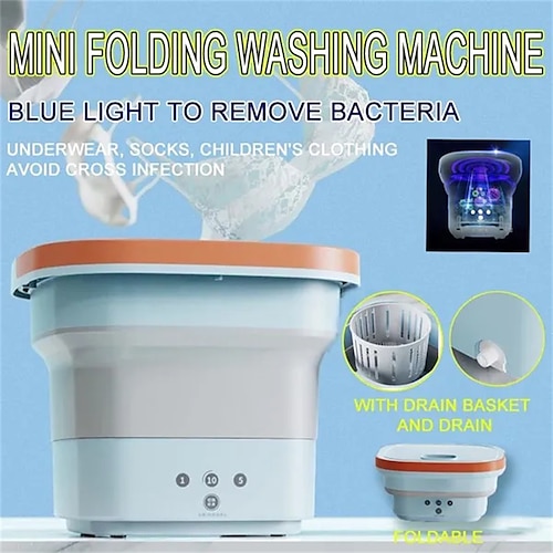 

Mini máquina de lavar portátil balde dobrável 4,5l/203oz 3 modos de lavagem eficaz esterilizante com cesto de drenagem para roupas e roupas íntimas adequado para lavanderia de apartamento camping rv