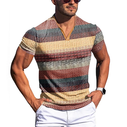 

Homens Camiseta Waffle Gráfico Bloco de cor Decote V Roupa Impressão 3D Ao ar livre Diário Manga Curta Moda Designer Básico