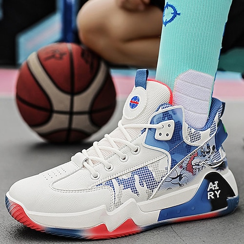 Ruiboury Man Basketball Shoes Breathable Cushioning Sneakers Athletic  Couple Lightweight Sport Gym Running Walking Footwear White Blue 42