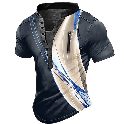 

Hombre Camiseta Henley Shirt Graphic Bloque de color Escote Chino Ropa Impresión 3D Exterior Diario Manga Corta Cremallera delantera Estampado Moda Design Casual