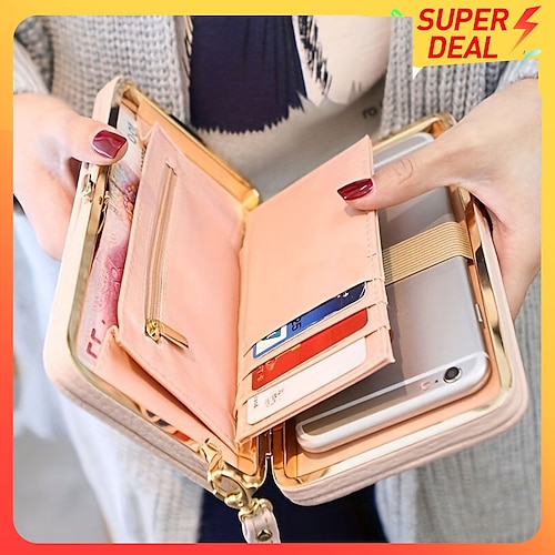 

Wallet With Phone Pocket For Women Elegant Bow Decor Phone Wallet Fashion Phone Case With Card Slots & Zipper Pocket