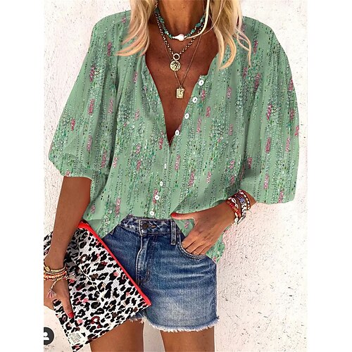 

Mujer Camisa Blusa Rojo Azul Piscina Verde Trébol Graphic Botón Estampado Manga Larga Casual Festivos Básico Cuello Mao Regular S