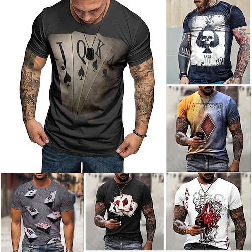 

Men's T Shirt Patterned Poker Round Neck Short Sleeve Gray Purple Yellow Party Daily Print Tops Casual Graphic Tees