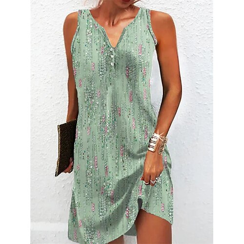 

Mujer Vestimenta casual Vestido de Tanque Vestido de verano Floral Botón Estampado cuello partido Mini vestido Activo Moda Diario Festivos Sin Mangas Ajuste regular Azul Piscina Verde Trébol Azul