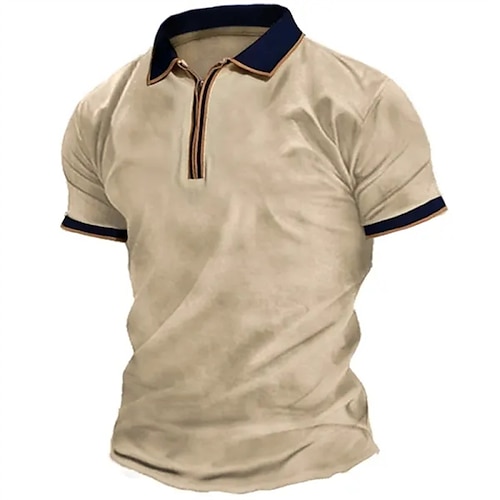 

Homens Camiseta Polo Camisa de golfe Casual Feriado Lapela Quarter Zip Manga Curta Moda Básico Tecido Zíper Vintage Verão Normal Marron Camiseta Polo