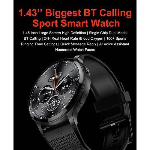 

696 LW77 Smartwatch 1.43 Zoll Smartwatch Fitnessuhr Bluetooth Schrittzähler Anruferinnerung Schlaf-Tracker Kompatibel mit Android iOS Damen Herren Freisprechanlage Nachrichterinnerung