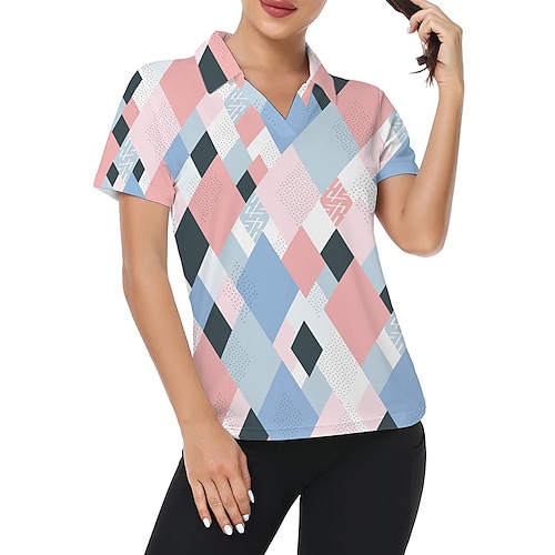 

Mulheres Camisa polo de caminhada Camisa de golfe roupas de golfe Respirável Secagem Rápida Macio Manga Curta Blusas Normal Geometria Verão Primavera Tênis Golfe Badminton