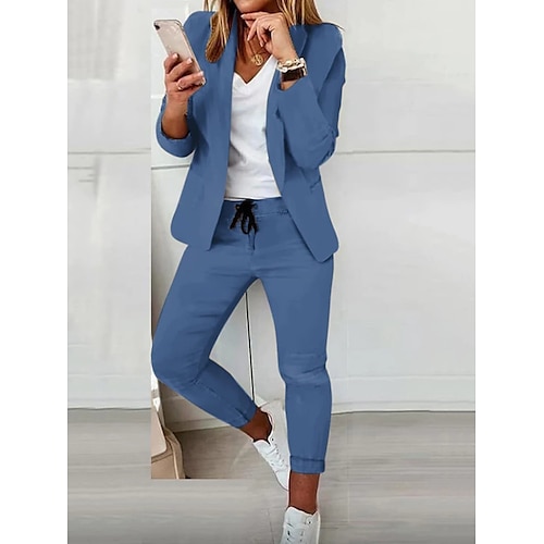 

Women's Suits Blazer Clean Fit Office Work Daily Wear Summer Spring Coat Regular Fit Thermal Warm Windproof Breathable Stylish Contemporary Modern Style Jacket Long Sleeve Solid Color with Pockets