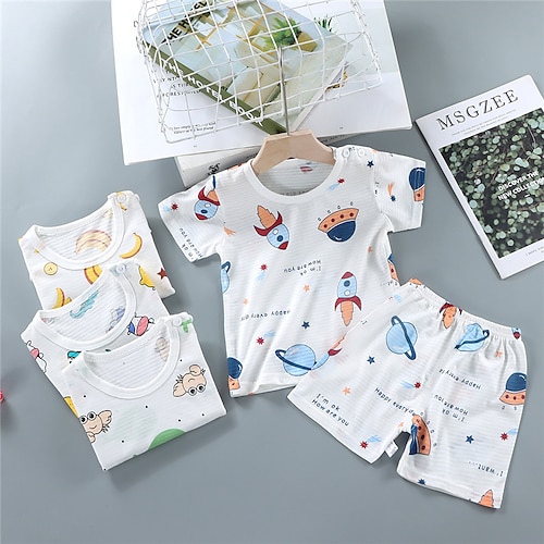 

set di abbigliamento per bambini piccoli 2 pezzi t-shirt e pantaloncini manica corta cartone animato grafica animale girocollo estate primavera moda casa 1-3 anni