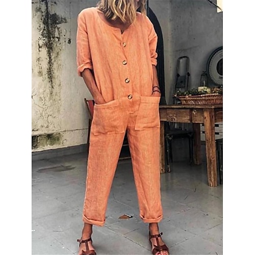 

Damen Jumpsuit Taste Tasche Feste Farbe V Ausschnitt Strassenmode Basic Strasse Täglich Regular Fit Halbe Ärmel Gelb Rote Königsblau S M L XL Sommer