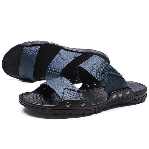 

Homens Chinelos e flip-flops Sandálias rasas Sandálias de couro Slides Estilo Praia Diário Praia Caminhada PVC Couro Ecológico Respirável Preto Branco Azul Verão