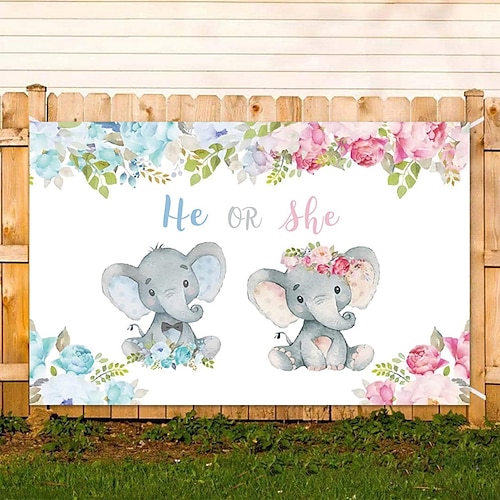 

1PC - Baby's Birthday Gender Reveal Elephant Background Cloth Party Props