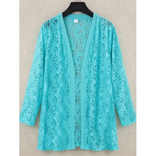 

Mulheres Sueter Cardigan Saltador Crochê Tricotar Túnica Guarnição do laço Côr Sólida Abertura Frontal à moda Casual Diário Para Noite Verão Primavera Branco Rosa XL 2XL 3XL