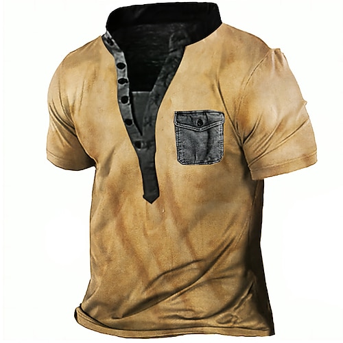 

Hombre Henley Shirt Camiseta superior Bloque de color Henley Calle Vacaciones Mangas cortas Ropa Moda Design Básico