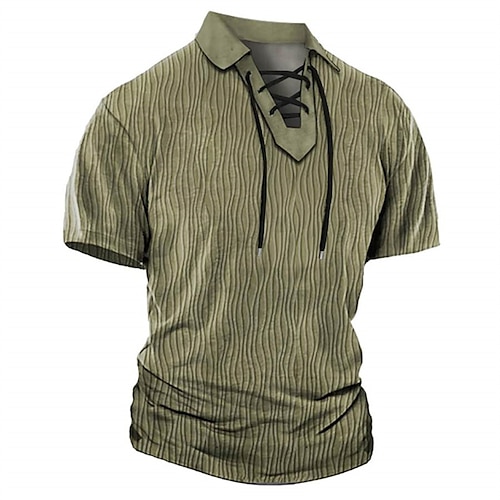 

Homens Camiseta Polo Camisa de golfe Casual Feriado Lapela Manga Curta Moda Básico Tecido Cordões Vintage Verão Normal Verde Tropa Camiseta Polo