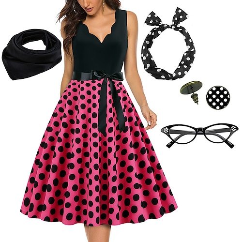 

Polka-Dot Retro Vintage 1950s A-Linie Kleid Swing-Kleid Flare-Kleid Damen Kostüm Jahrgang Cosplay Party / Abend Ärmellos Kleid
