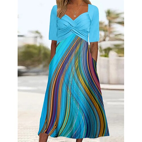 

Damen Lässiges Kleid A Linie Kleid Sommerkleid Streifen Rüschen Tasche V Ausschnitt Midikleid Modisch Modern Outdoor Täglich Halbe Ärmel Lockere Passform Blau Sommer Frühling S M L XL XXL