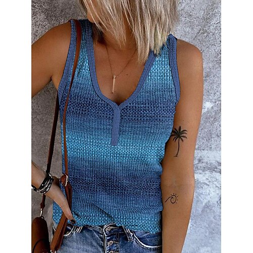 

Women's Tank Top Red Blue Orange Color Gradient Print Sleeveless Casual Basic V Neck Regular S