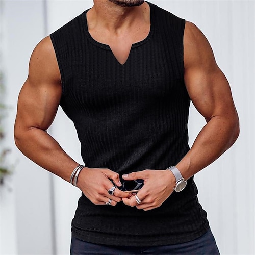 

Men's T shirt Tee Wife beater Shirt Tee Top Plain V Neck Street Vacation Short Sleeves Clothing Apparel Fashion Designer Basic