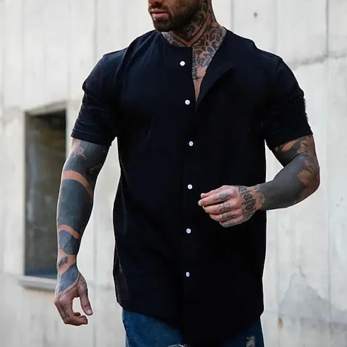 

Homens Camisa Social camisa de botão Camisa casual camisa de verão camisa de praia Preto Manga Curta Tecido Faixa Diário Férias Roupa Moda Casual Confortável