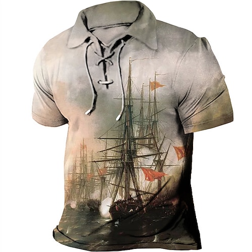 

Herren Poloshirt Golfhemd Grafik-Drucke Vintage Segelboot Umlegekragen Gelb Blau Grün Grau Outdoor Strasse Kurzarm Kordelzug Bedruckt Bekleidung Sport Modisch Strassenmode Designer