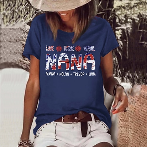 

T shirt Tee Femme Noir Rose Claire bleu marine Lettre Imprimer Manche Courte du quotidien Fin de semaine basique Col Rond Normal Standard Peinture S