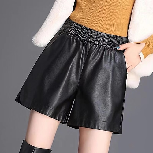 

Women's Leather Pants Shorts Baggy Shorts Straight anthracite Army Green Fashion Casual Daily Going out Festival Pocket Short Comfortable Solid Colored S M L XL