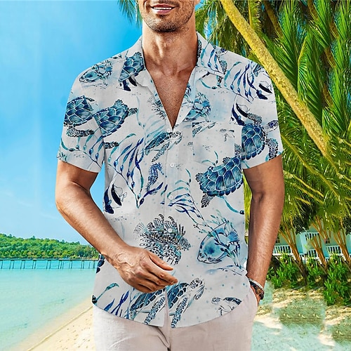 

Homens Camisa Social Camisa havaiana Estampas Abstratas tartarugas Aberto para a Lateral Preto Azul Azul Claro Ao ar livre Rua Manga Curta Imprimir Roupa Moda Roupa de rua Designer Casual