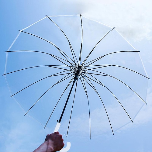 

16 Knochen transparenter Regenschirm Faserknochen Windwiderstand automatischer einfarbiger PoE-Regenschirm Werbeschirm Logo Geschenk transparenter gerader Regenschirm